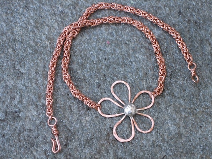 copper silver necklace chainmaille