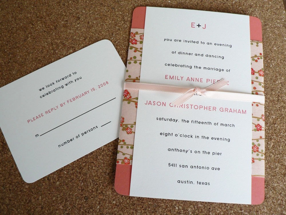 Wedding invitation set - Cherry Blossoms on peach
