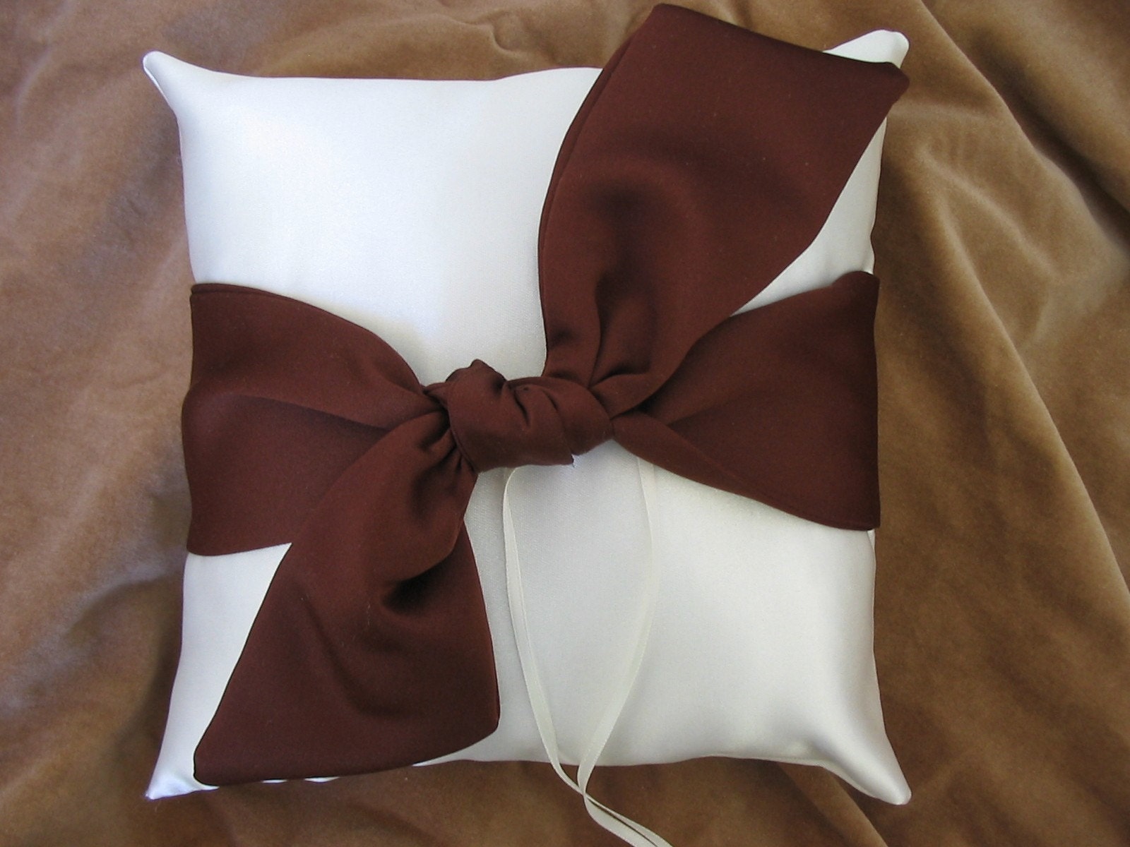 Ivory Chocolate Brown Satin Wedding Ring Pillow