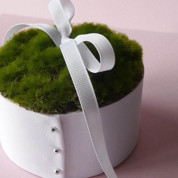 wedding ring bearer elegant nature moss cushion