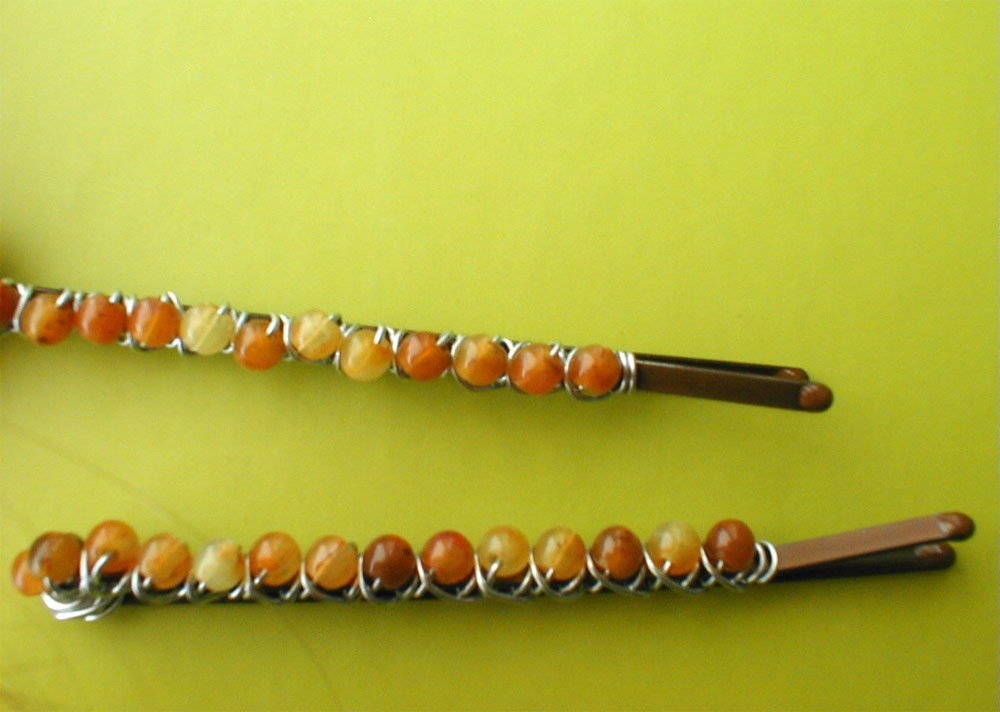 Etsy Set of Two Brown and Tan beaded hair pins