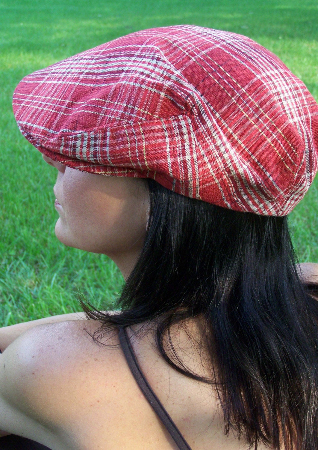 linen ivy cap. Ivy Cap -- Red Plaid