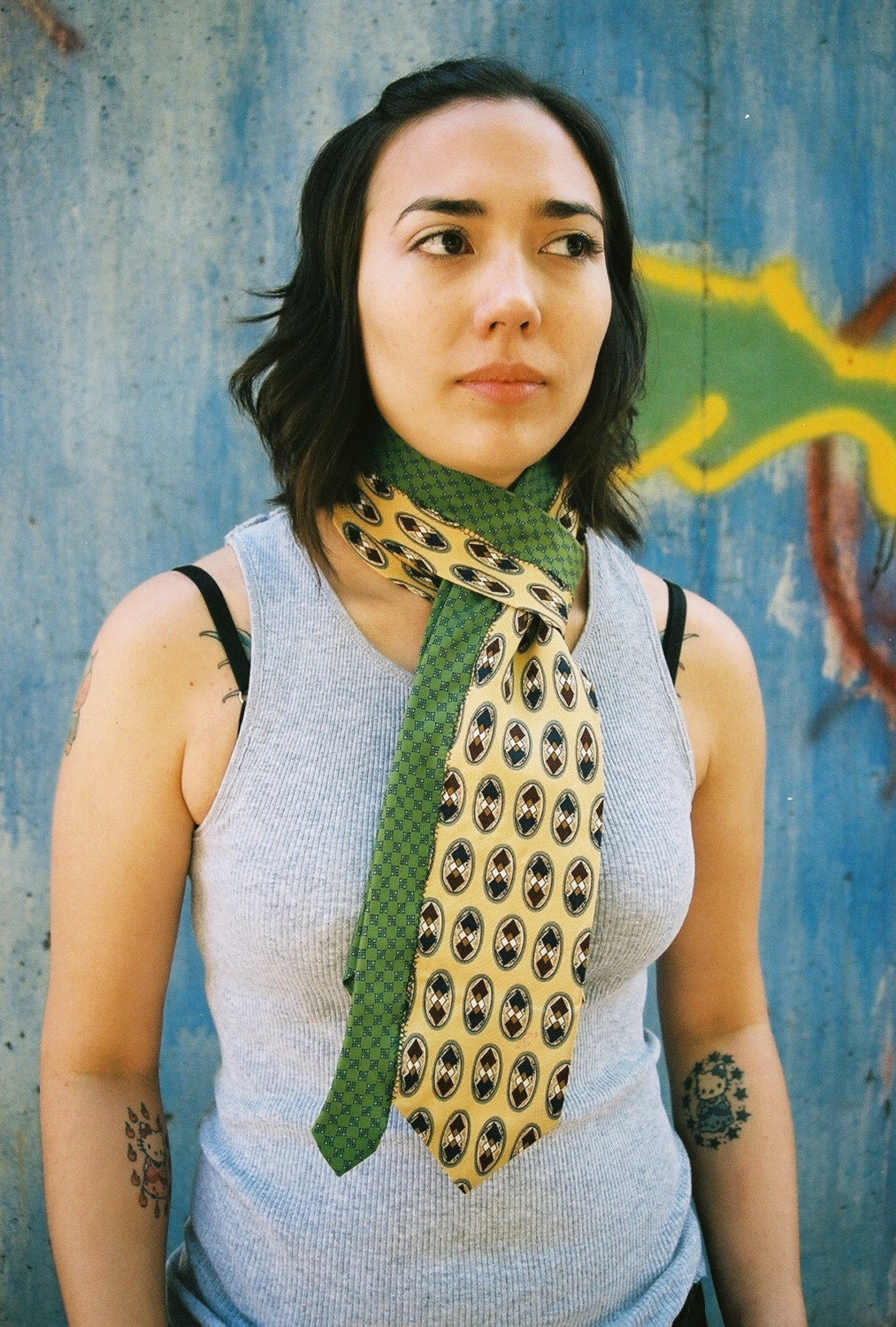 Yellow and Green Tie Scarf