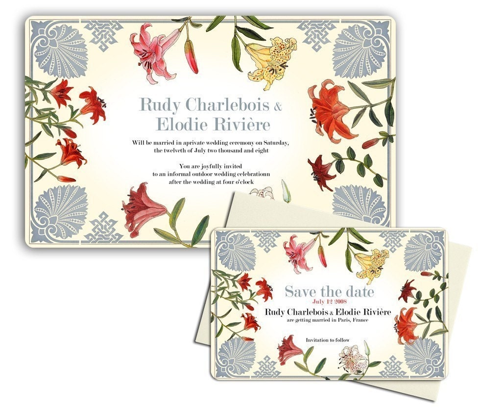 Art Deco Lilies - wedding invitation sample set