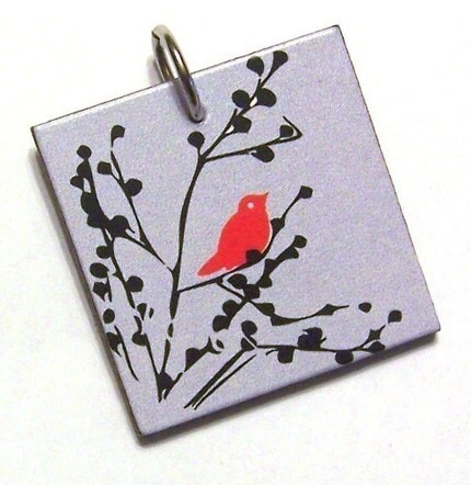 Red Bird on Branch Pendant