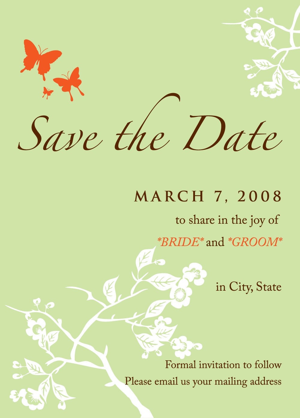 SAVE THE DATE via email for a GREENER wedding - Kayla