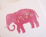 pink elephant hand-printed invite flat note