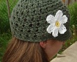 Adult Flowered Visor Beanie - army green, yellow, eggshell by PDXBeanies