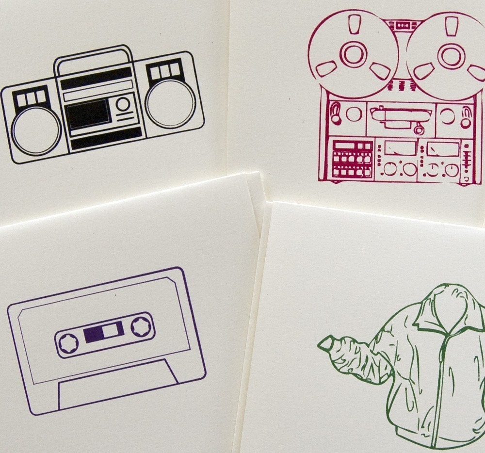 Screen-printed cards, Say Anything eighties theme