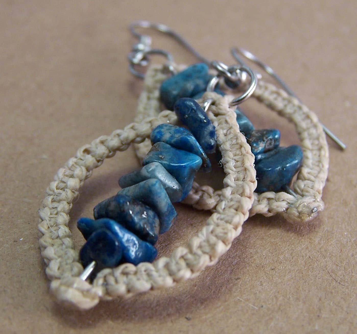 Convex- Macrame Earrings with Denim Lapis Lazuli chip beads