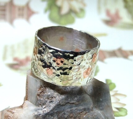 silver wide band rings. Title: Copper Polka Dots Band