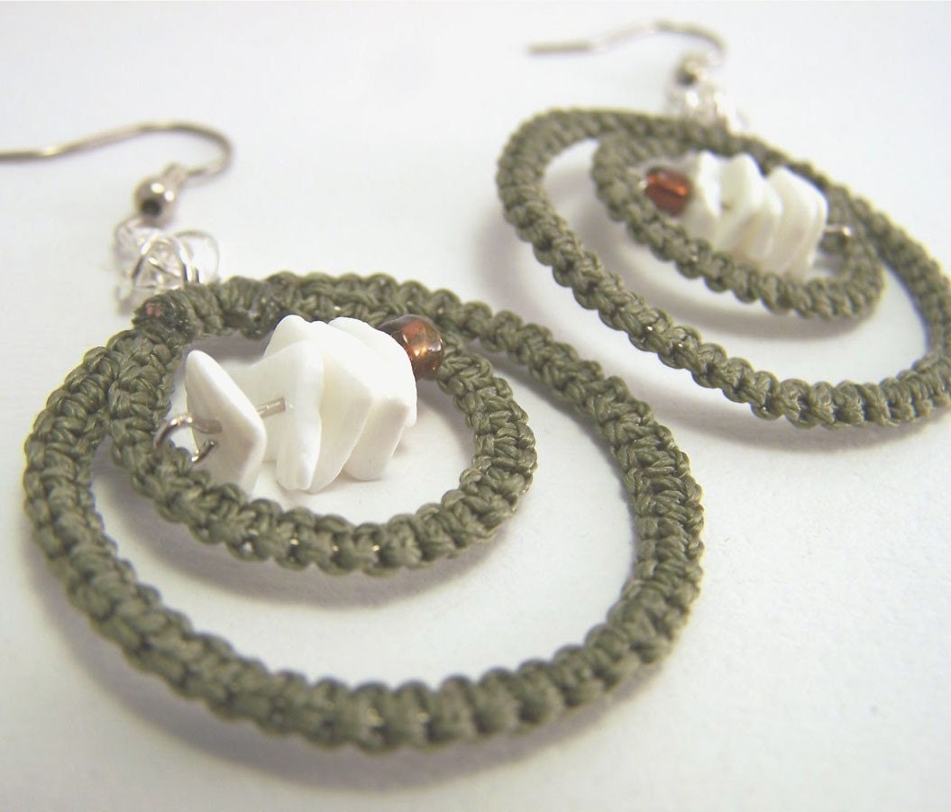 Tangent Redux in Olive- Macrame, Asymmetrical and Chainmaille Earrings