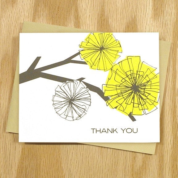 Whirlaway Thank You Notes, Yellow and Grey, Box of 6