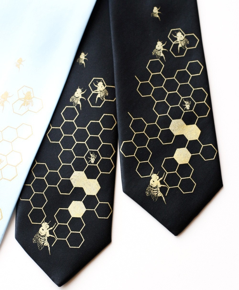 Hive - hand silkscreened bee necktie 