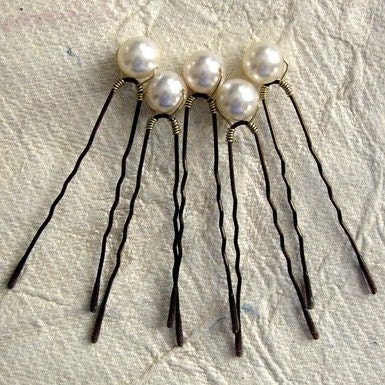 Wedding Belles - Creamy Swarovski Pearl Hair Pins (Set of 5)