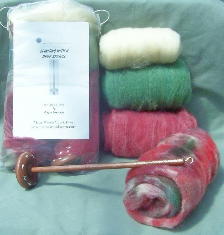 MAINE MAPLE WOOD DROP SPINDLE SPINNING KIT APPLES N PLUMS