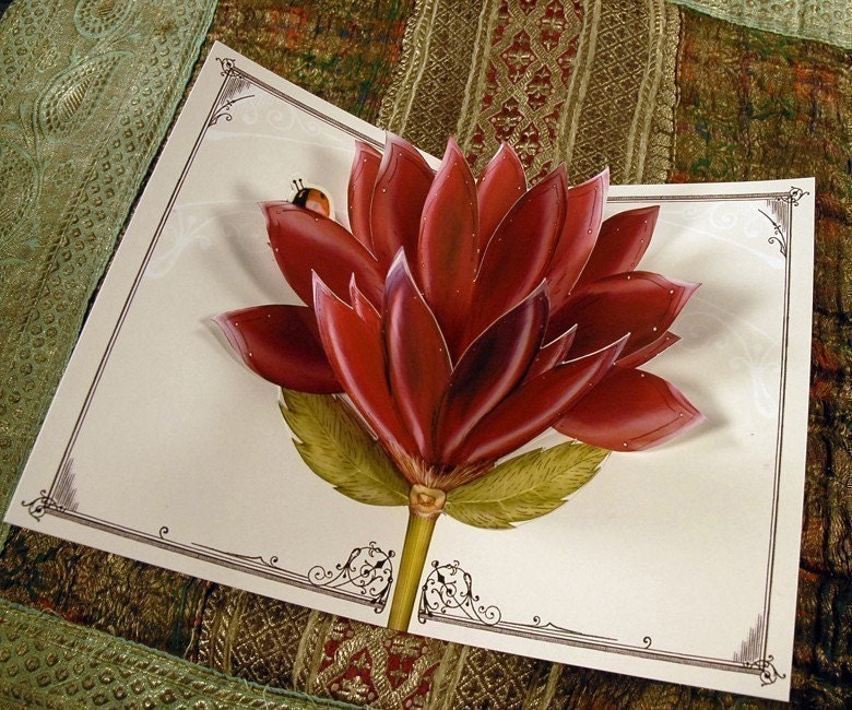 Red Blooming Popup Card. I love these handmade 3D cards .