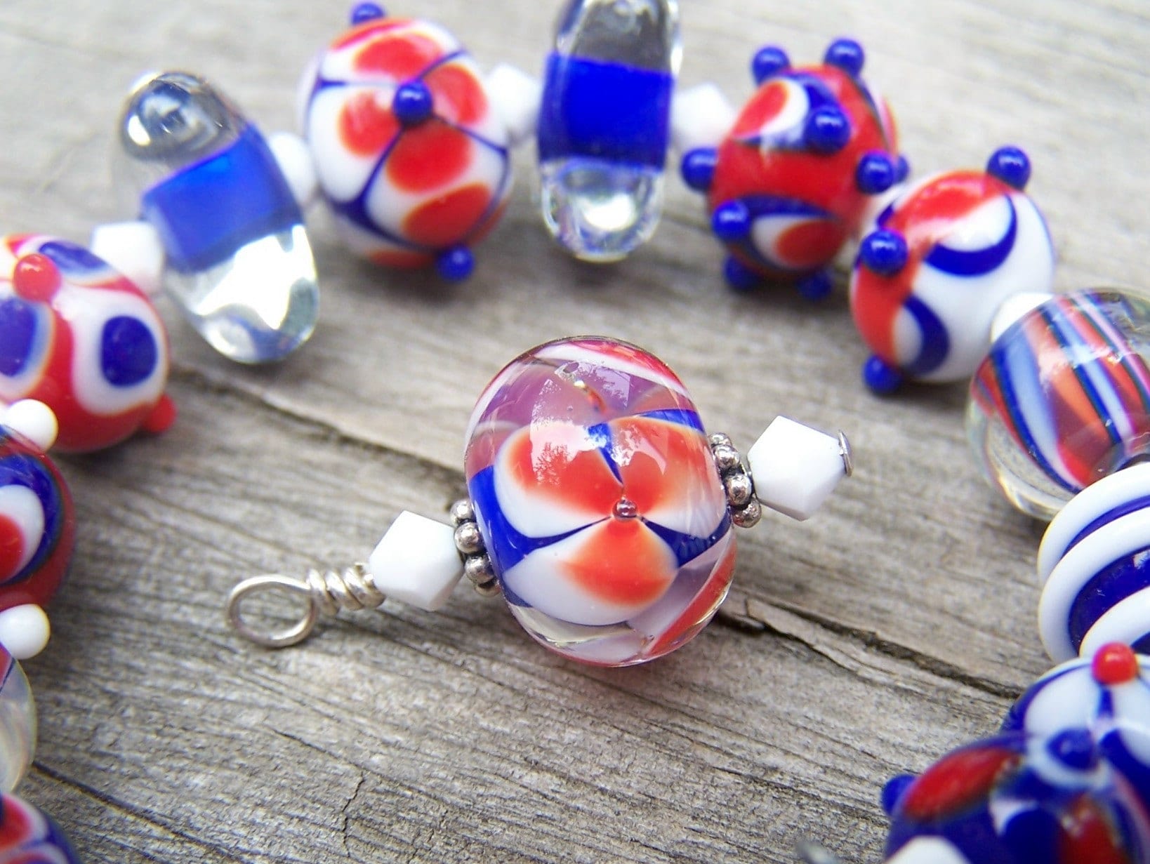 patriotic lampwork glass beads