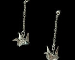 Origami Crane (Tsuru) Drop Earrings - Fine Silver Cranes hanging from Sterling Silver Posts (Metalgami)