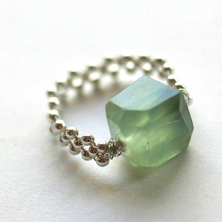 Bayou Ring - prehnite and sterling