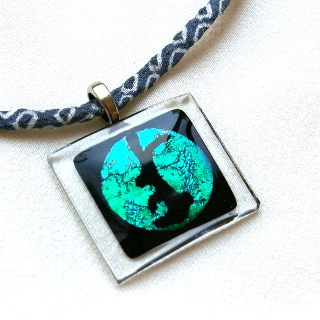 Dreaming Rabbit on the Moon-Fused Glass Pendant by AtelierKanawa