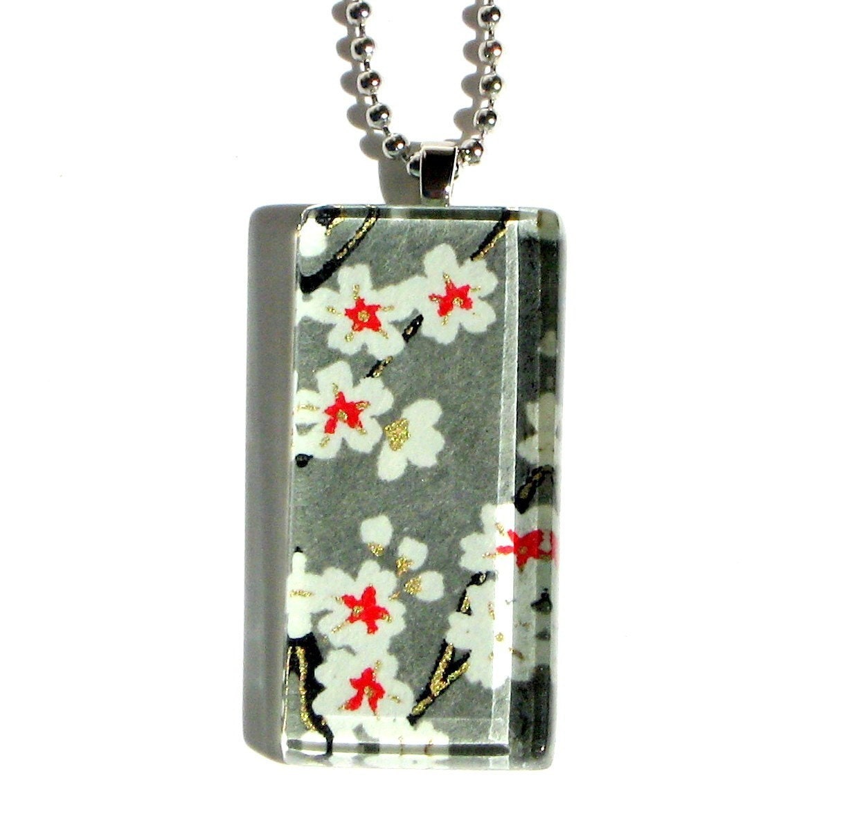 calming - glass and chiyogami dogtag necklace pendant