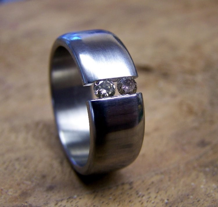 Titanium and Diamond Ring (double tension-set)