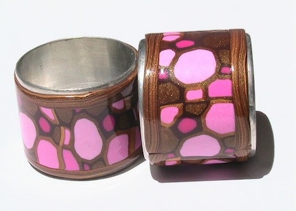 Etsy Pink and Copper Funky Bubbles Napkin Rings PCAGOE pink dining 