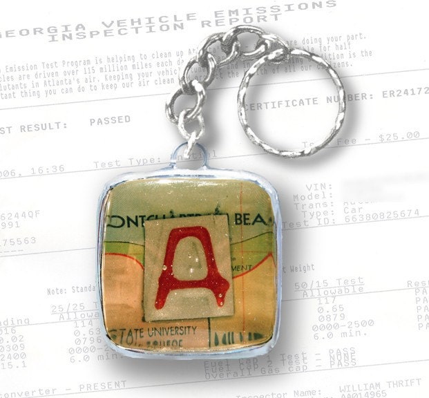 License Plate Key Ring . . . License Plate Art . . . Choose any Letter . . .  an eco friendly, trashion inspired, recycled pendant for FUN