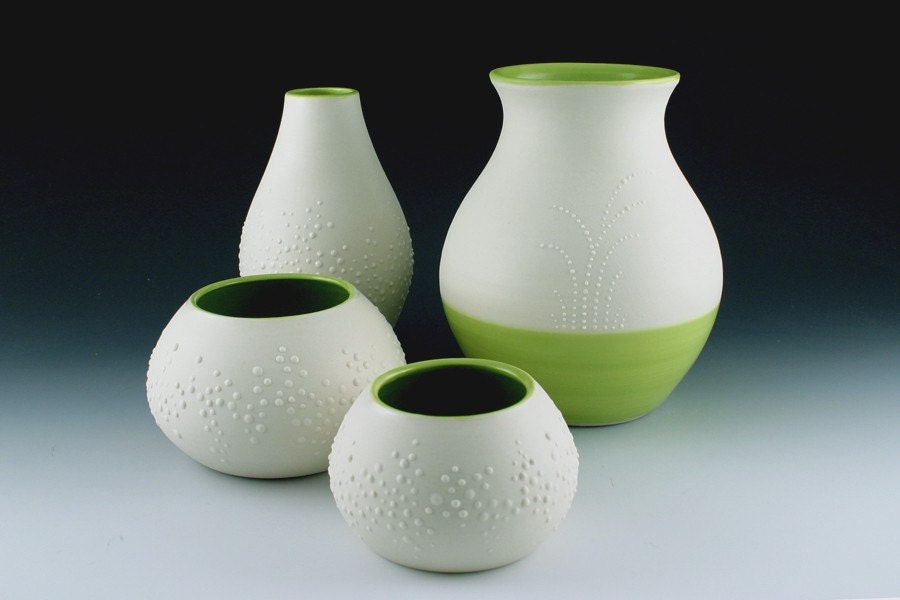 Etsy Poppy Vase with Seagrass Slip Design and Green Accents accents 