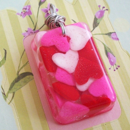 Candy Hearts Hand Cast Resin Pendant 