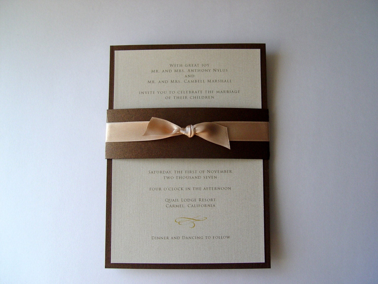 Bronze and champagne Shimmer Invitation Set of 50