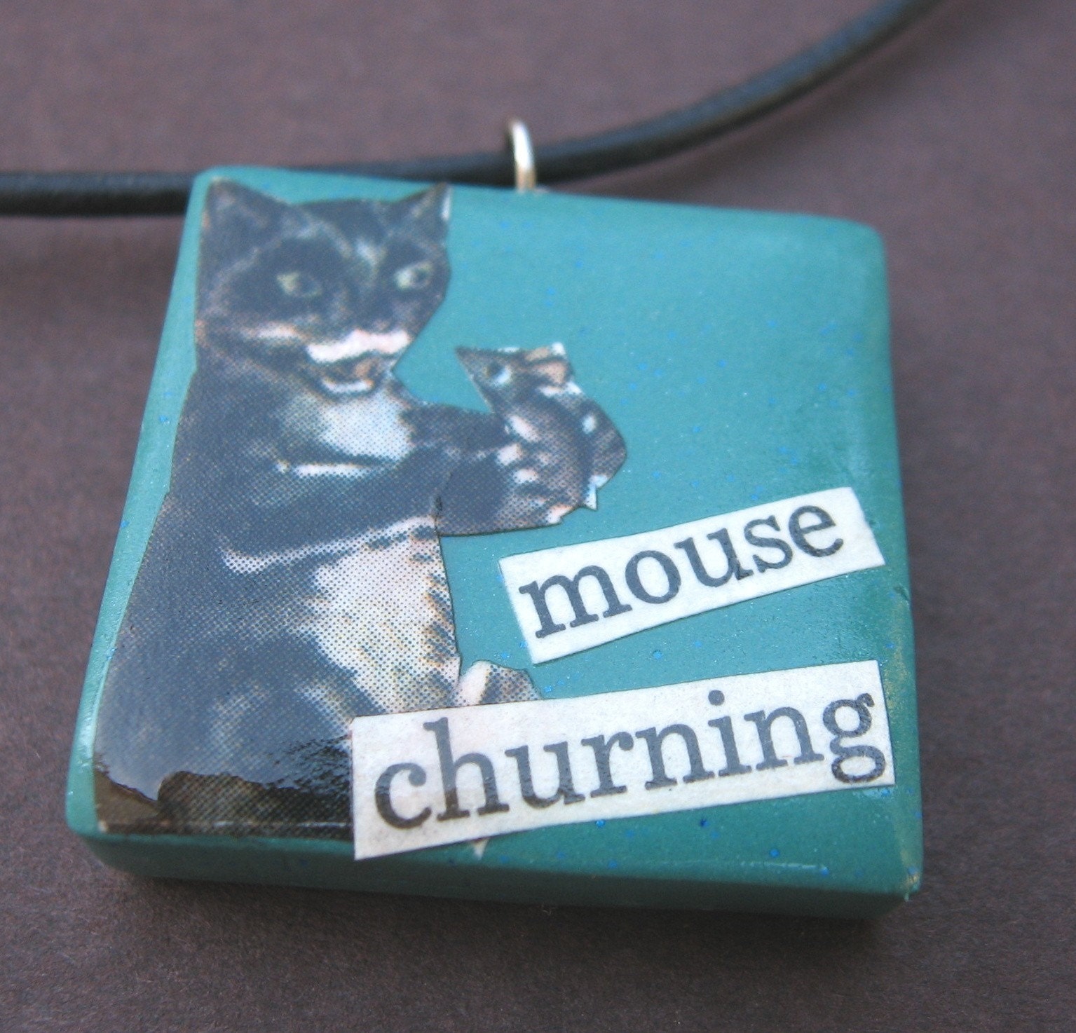 Mouse Churning pendant (on leather cord)