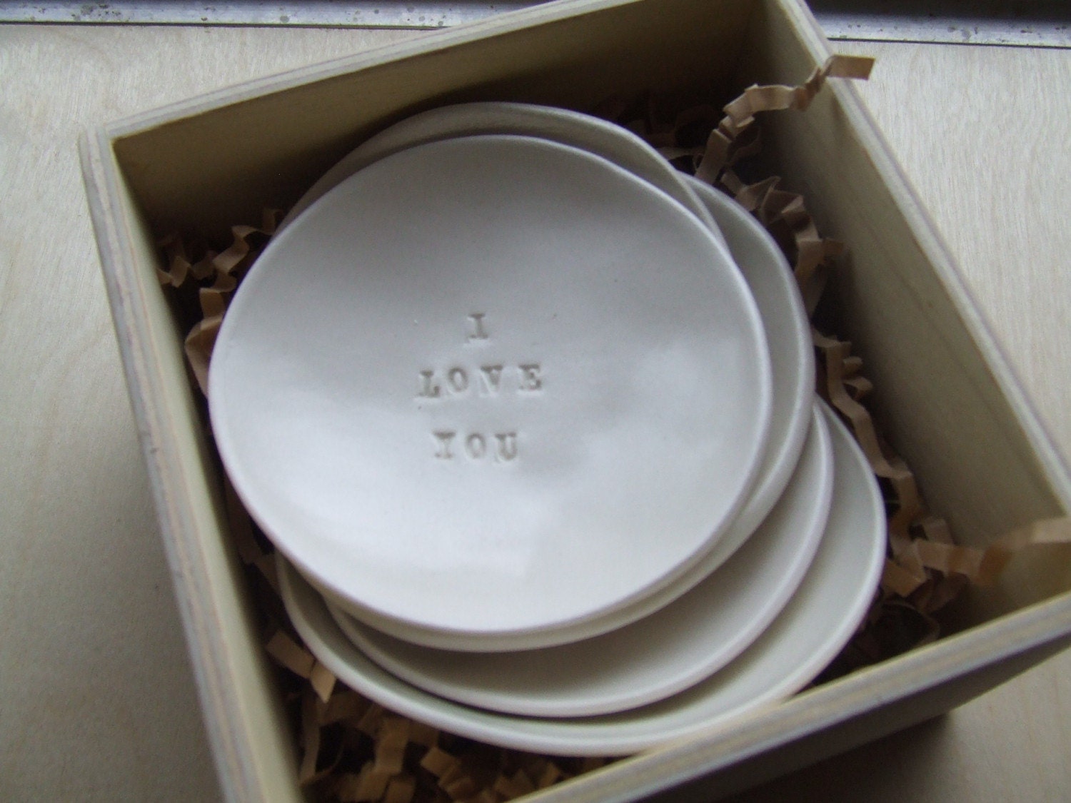 I LOVE YOU white ceramic tiny text bowl 
