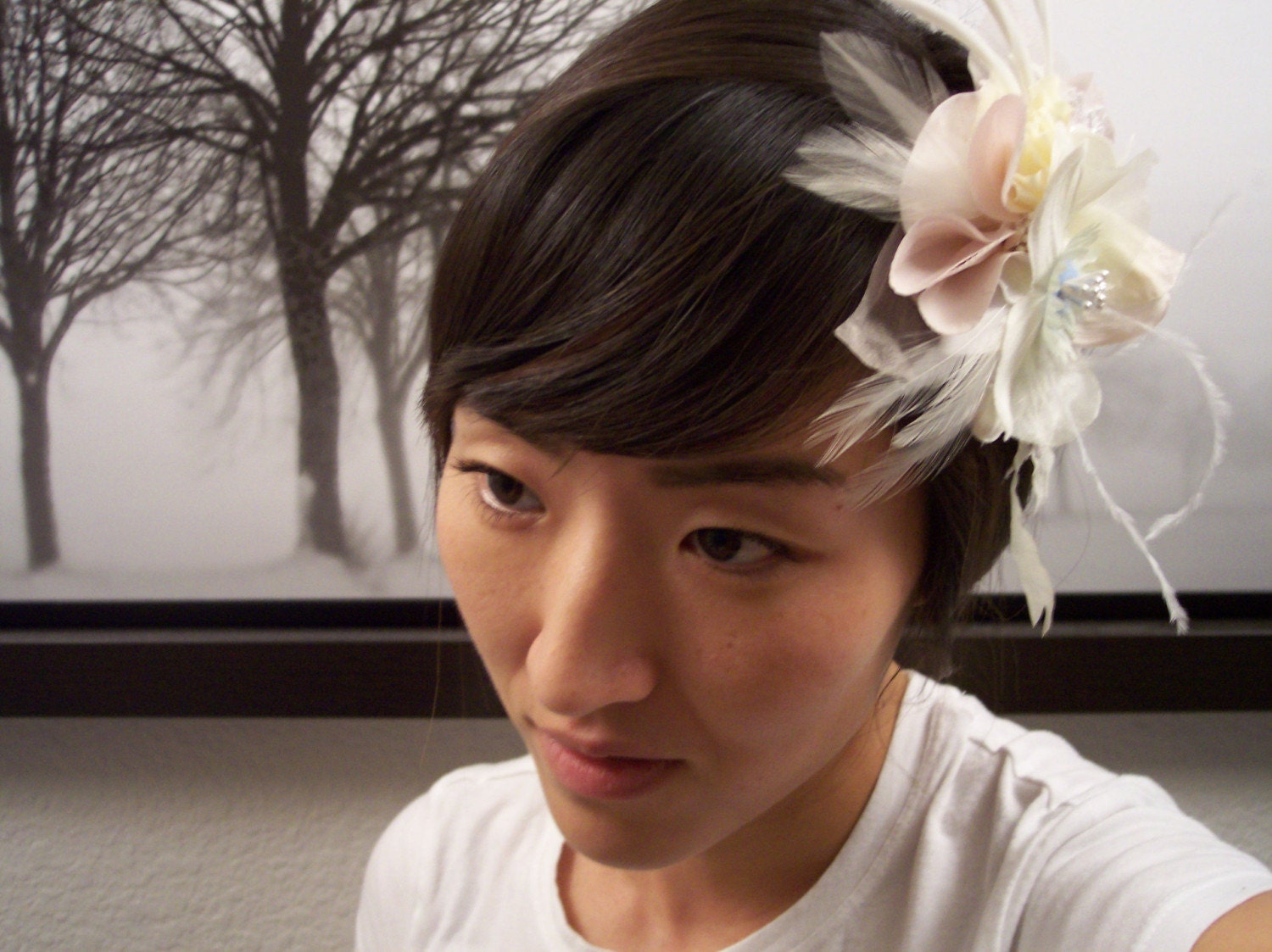 RESERVED for Rookster - Custom Bridal hairpiece - Feather and Flower