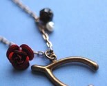 Wish For Love necklace - brass wishbone garnet pearl vintage rose