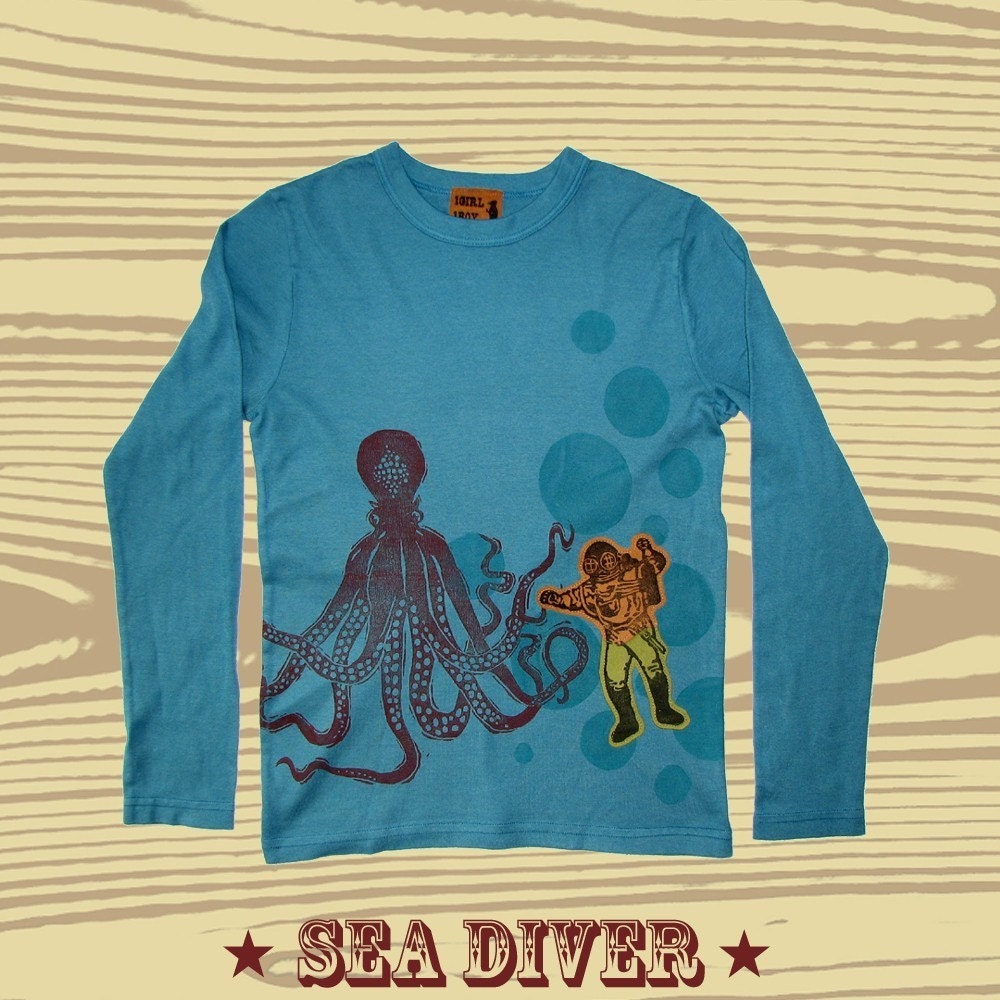 Youth Hand Dyed Block Printed Octopus L/S T-Shirt